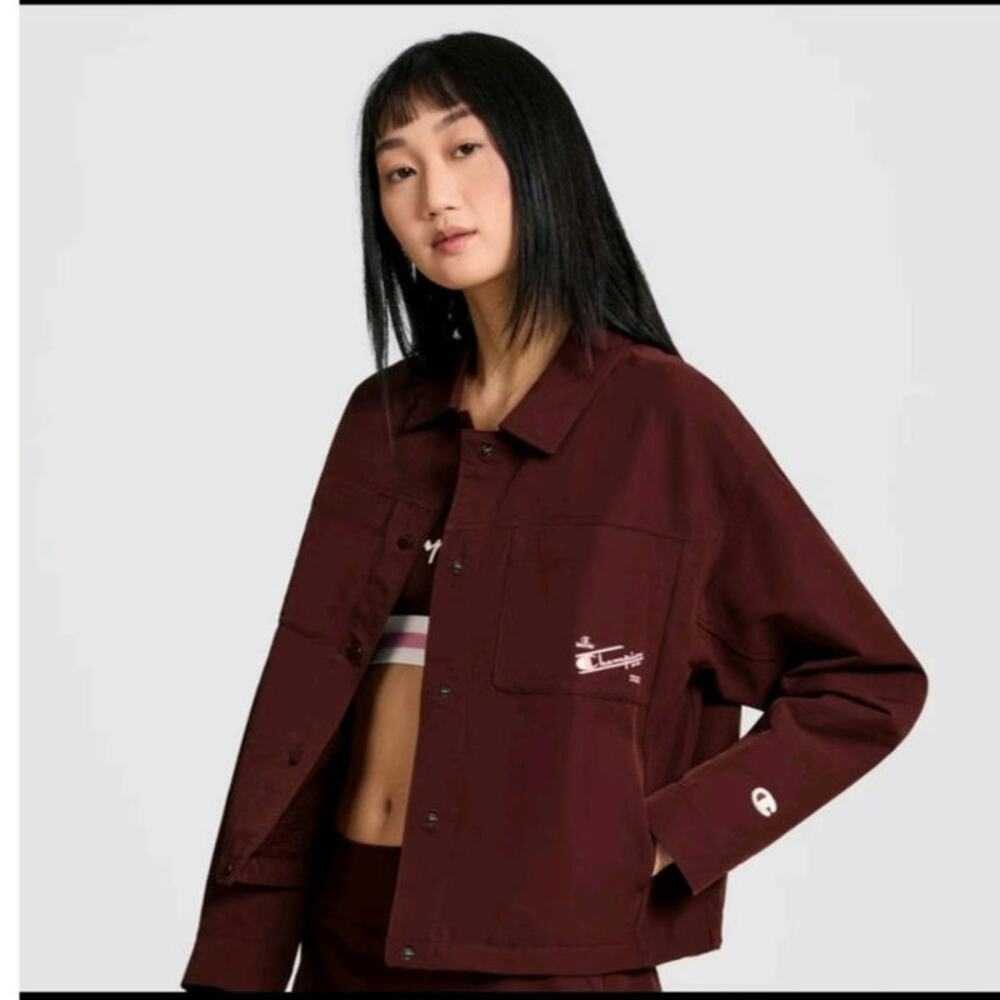 Champion Women's Snap Front Top Jacket Layer Retro Athleisure Maroon Red XL